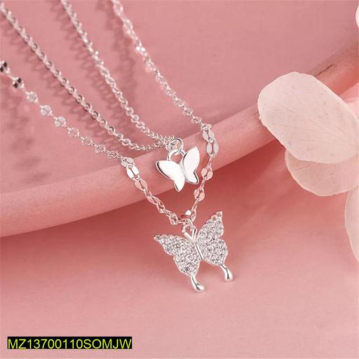 1 Pc Alloy Silver Plated Double Layered Butterfly Design Pendant
