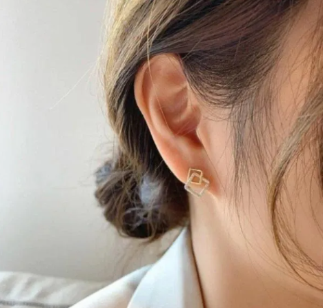 Square Design Gold Plated Earrings