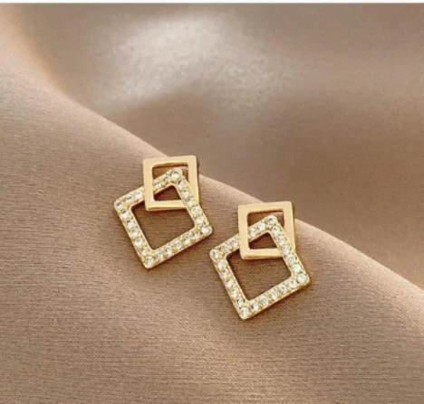 Square Design Gold Plated Earrings