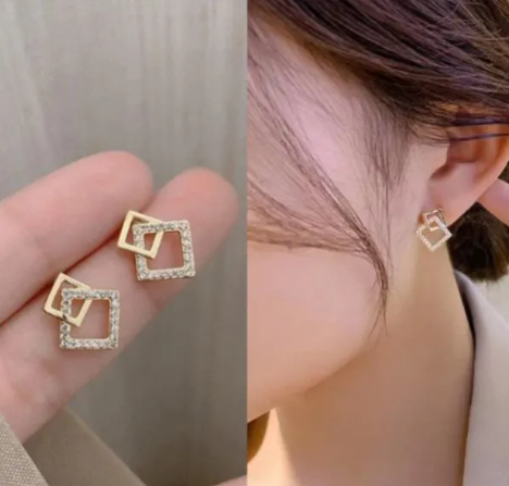 Square Design Gold Plated Earrings